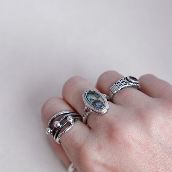 Vintage Avon Abalone Mother of Pearl Ring Silver Tone Oval Size 6.5 - Picture 5 of 6